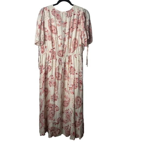 Torrid Dress Size 1X Midi Swiss Linen Surplice Paisley Faux Wrap Pink Multicolor - Picture 6 of 15